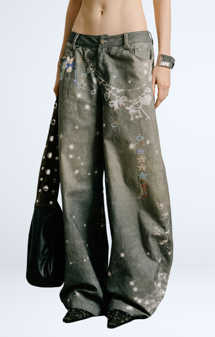STARSTRUCK REBEL WIDE-LEG JEANS IN GRAY GALAXY WASH