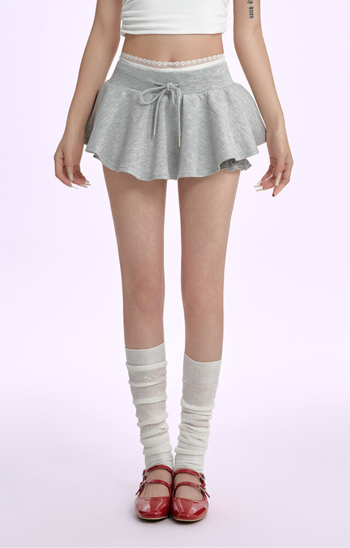 SUGARSPIN RUCHED BALLET MINI SKIRT - HEATHER GRAY
