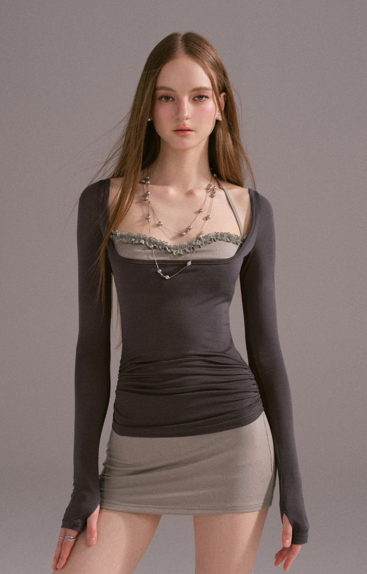 FAUX TWO-PIECE LACE MINI DRESS