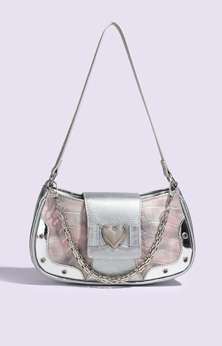 HEART LOCK CHAIN SHOULDER BAG - MISTY BLUSH