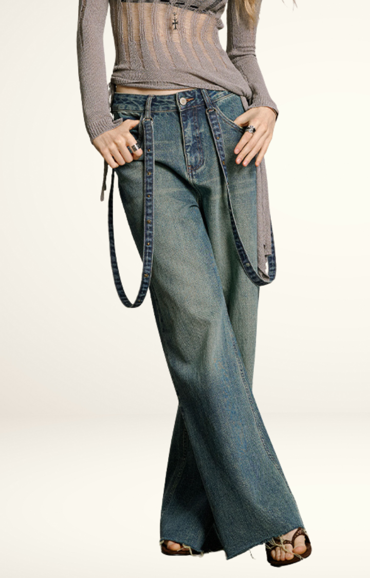 REBEL CHAIN WIDE-LEG JEANS IN FADED BLUE