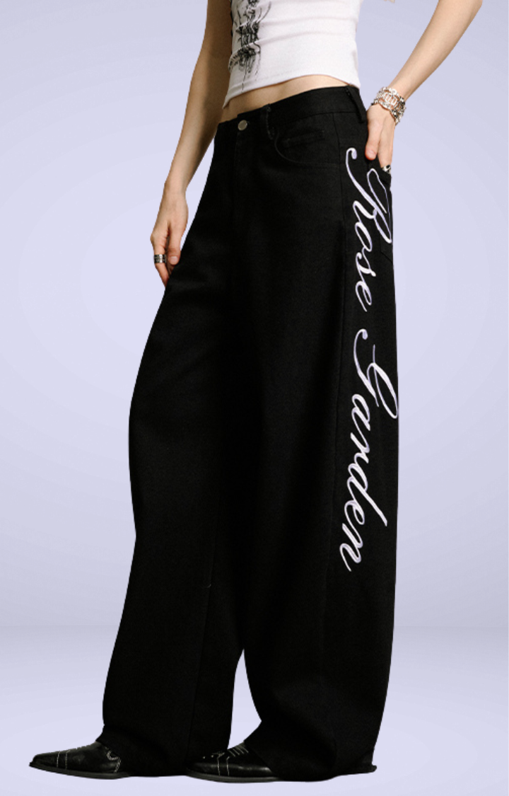 ROSE GARDEN EMBROIDERED WIDE-LEG PANTS