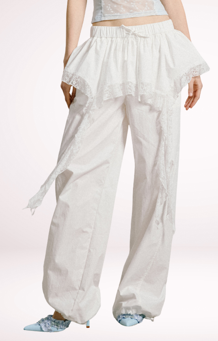 LACE TIERED SKIRT CARGO PANTS IN ETHEREAL CHAOS LACE