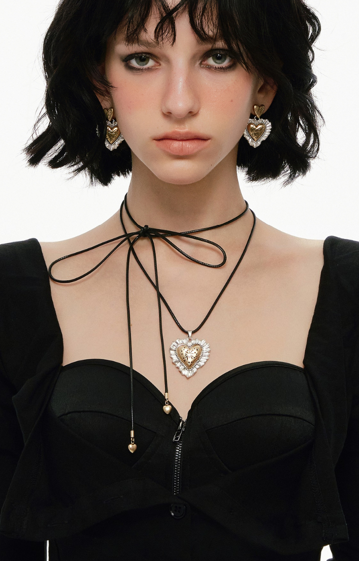 FIREWORKS HEART RIBBON TIE NECKLACE