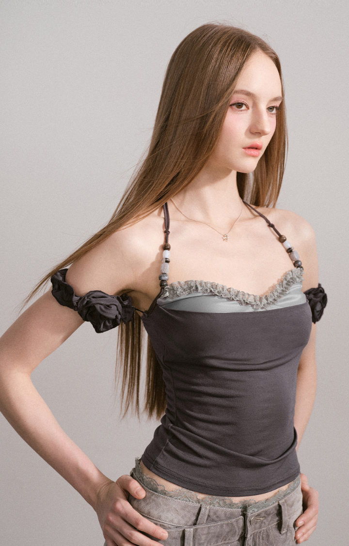 FROST LACE MIRAGE HALTER TOP IN SHADOW ORCHID SMOKE