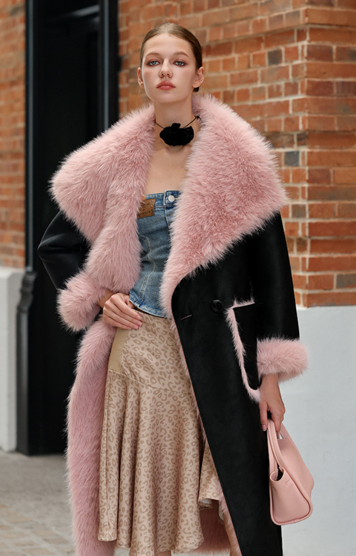 BLACK CHEESEBERRY REVERSIBLE FAUX FUR COAT