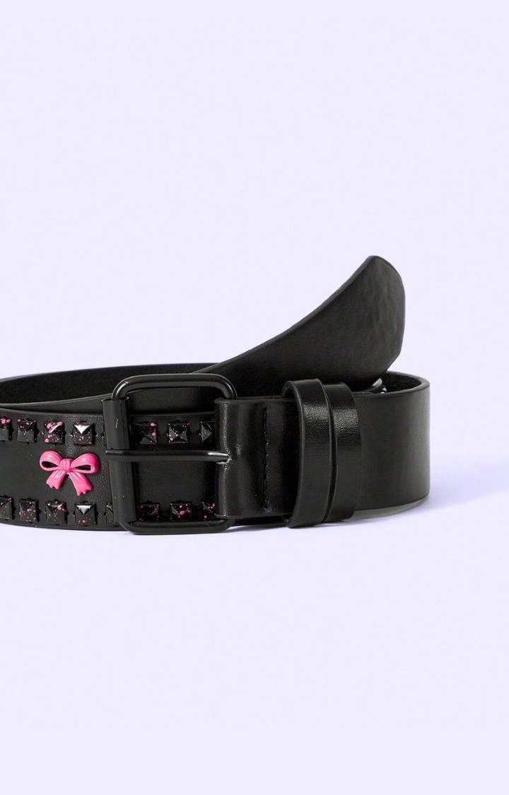 BOW TO NO ONE STUDDED BELT  BLACK & HOT PINK