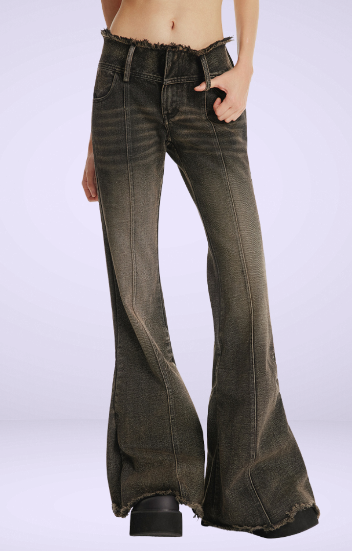 RAW EDGE FLARE HIGH-WAIST JEANS
