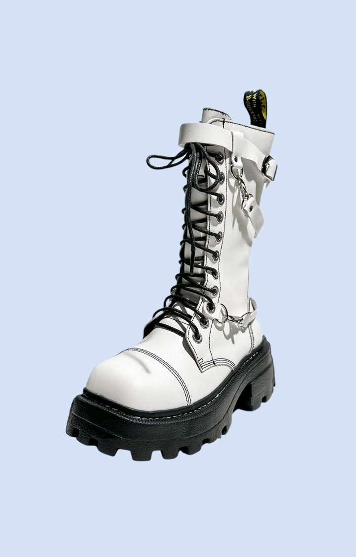 RIOT LACE COMBAT BOOTS IN ICE WHITE