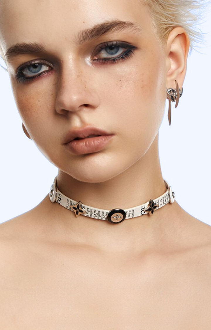 STAR BUTTON LEATHER CHOKER REBEL WHITE EDITION