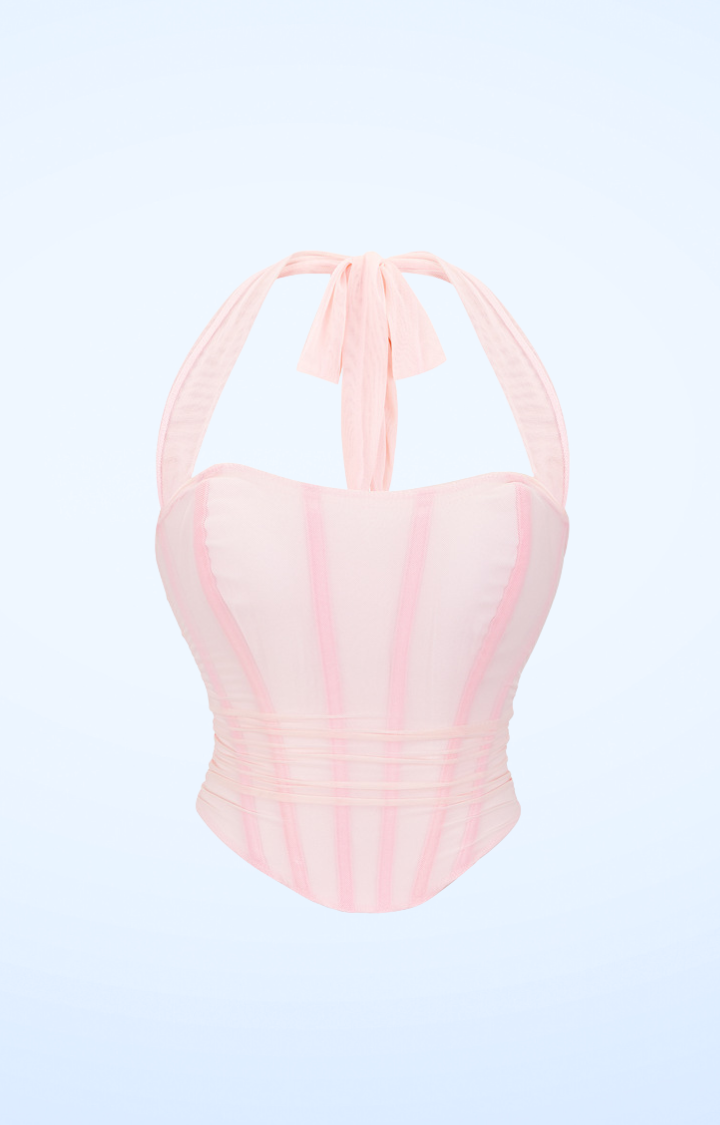 RUIN ME HALTER CORSET TOP -  STRAWBERRY WHISPER