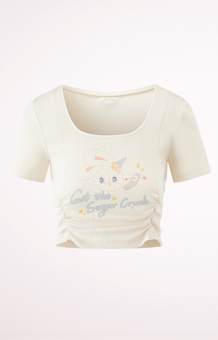 SUGAR CRUSH BUNNY CROPPED TEE  BABY PINK / CREAMY WHITE