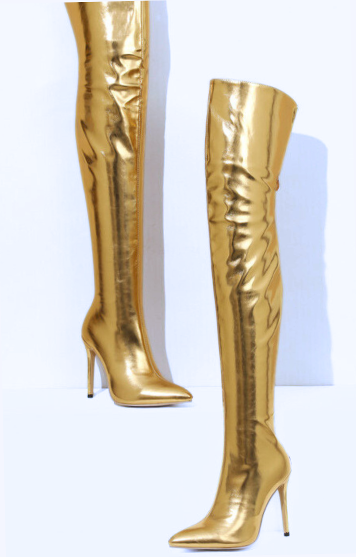 STARLUST OVER-THE-KNEE BOOTS IN GOLD FEVER