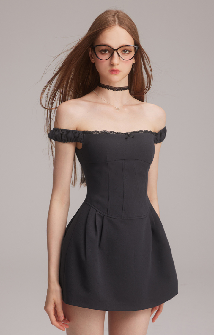 BRAT BABE POP-SQUARE MINI DRESS IN NIGHTFALL GRAY