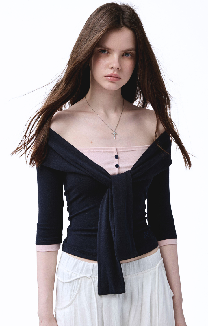 VELVET GRUDGE WRAP TOP IN MIDNIGHT BLUE