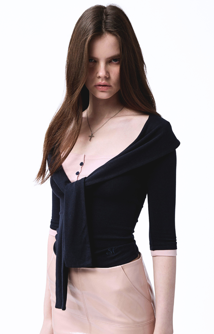 VELVET GRUDGE WRAP TOP IN MIDNIGHT BLUE