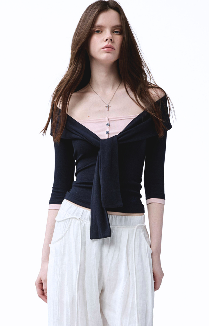 VELVET GRUDGE WRAP TOP IN MIDNIGHT BLUE