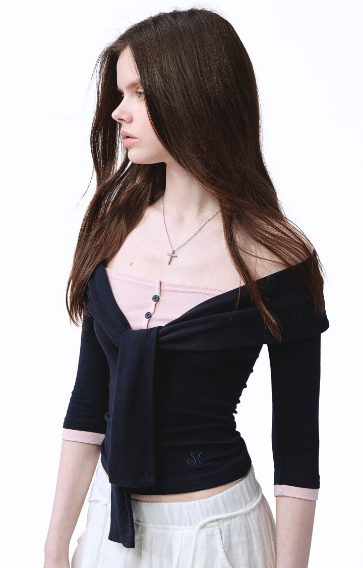 VELVET GRUDGE WRAP TOP IN MIDNIGHT BLUE