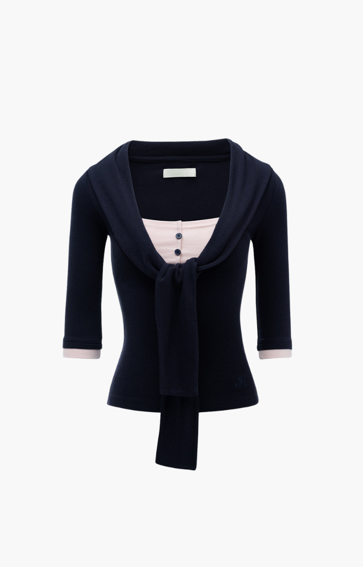 VELVET GRUDGE WRAP TOP IN MIDNIGHT BLUE