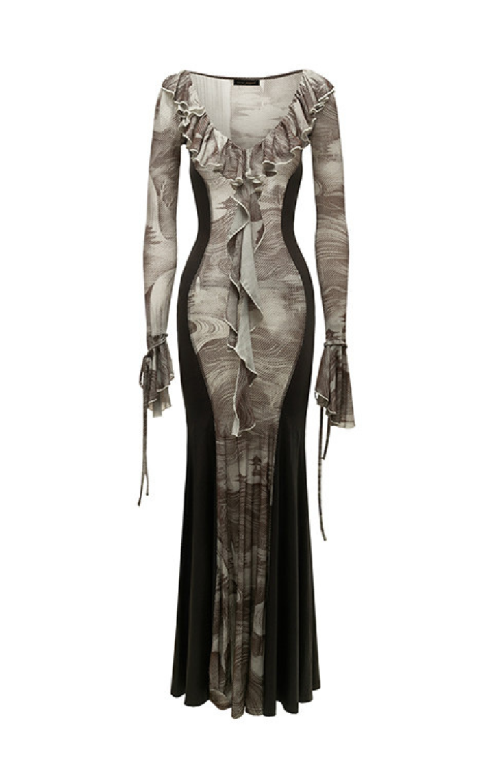 VENOM VEIL RUFFLE MAXI DRESS