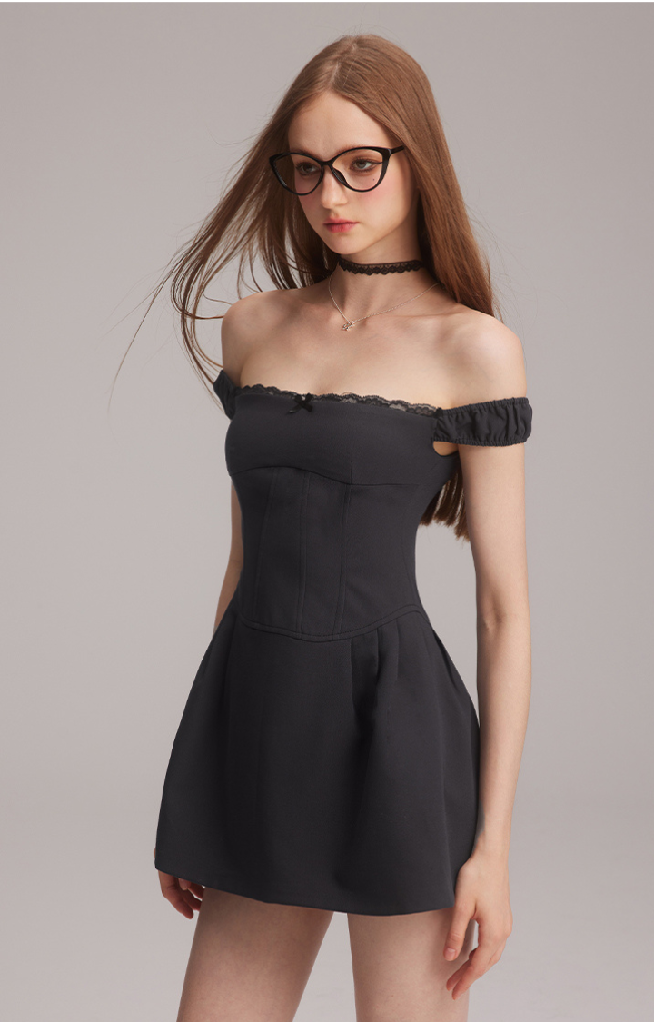 BRAT BABE POP-SQUARE MINI DRESS IN NIGHTFALL GRAY