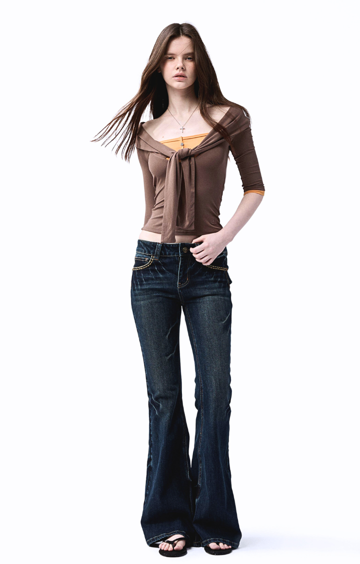 VELVET GRUDGE WRAP TOP IN COCOA VENOM