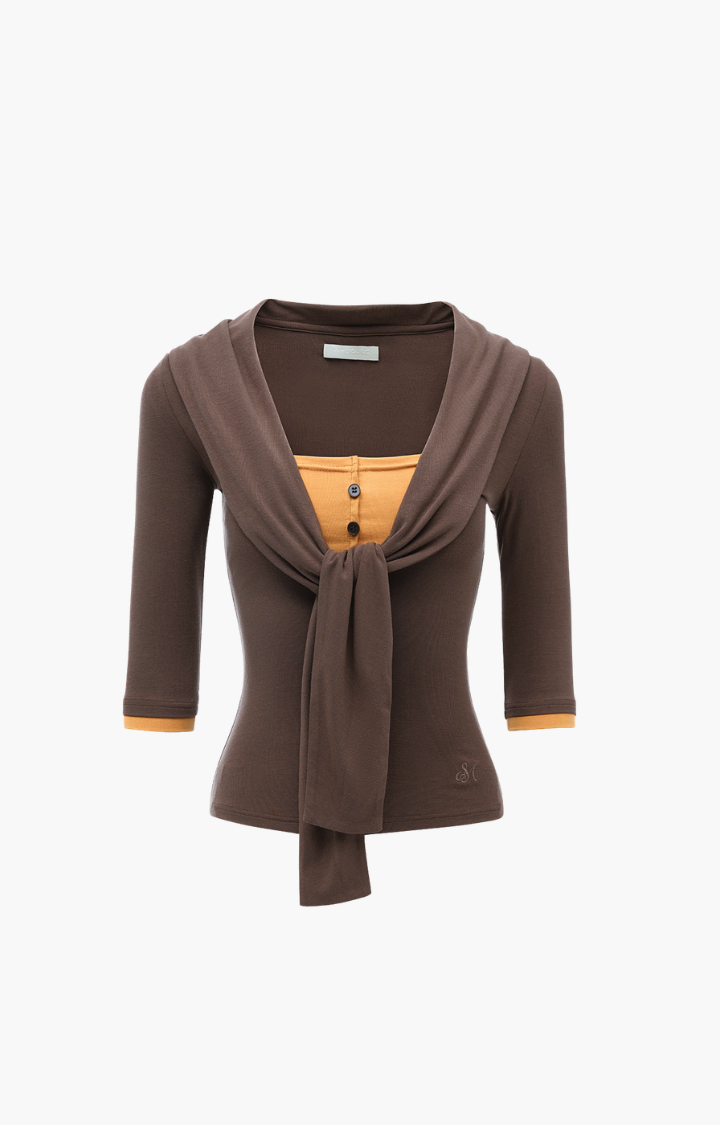 VELVET GRUDGE WRAP TOP IN COCOA VENOM