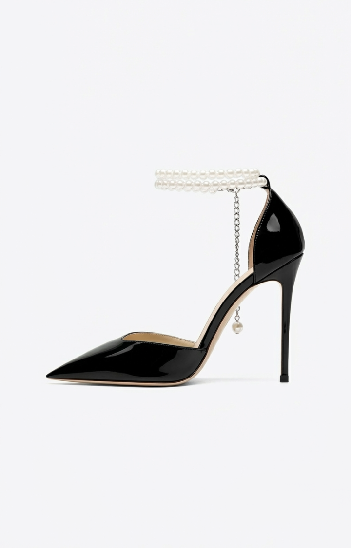 BLACK ANKLE PEARL PROTOCOL HEELS