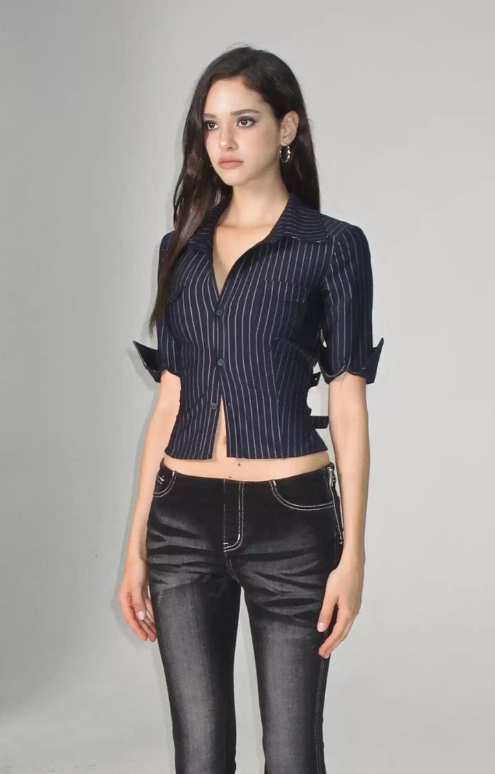 PINSTRIPE ALIBI BACKLESS TOP