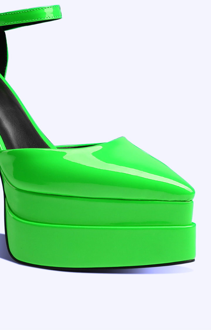 RIOT PATENT TRIPLE-STRAP PLATFORMS - VENOM LIME