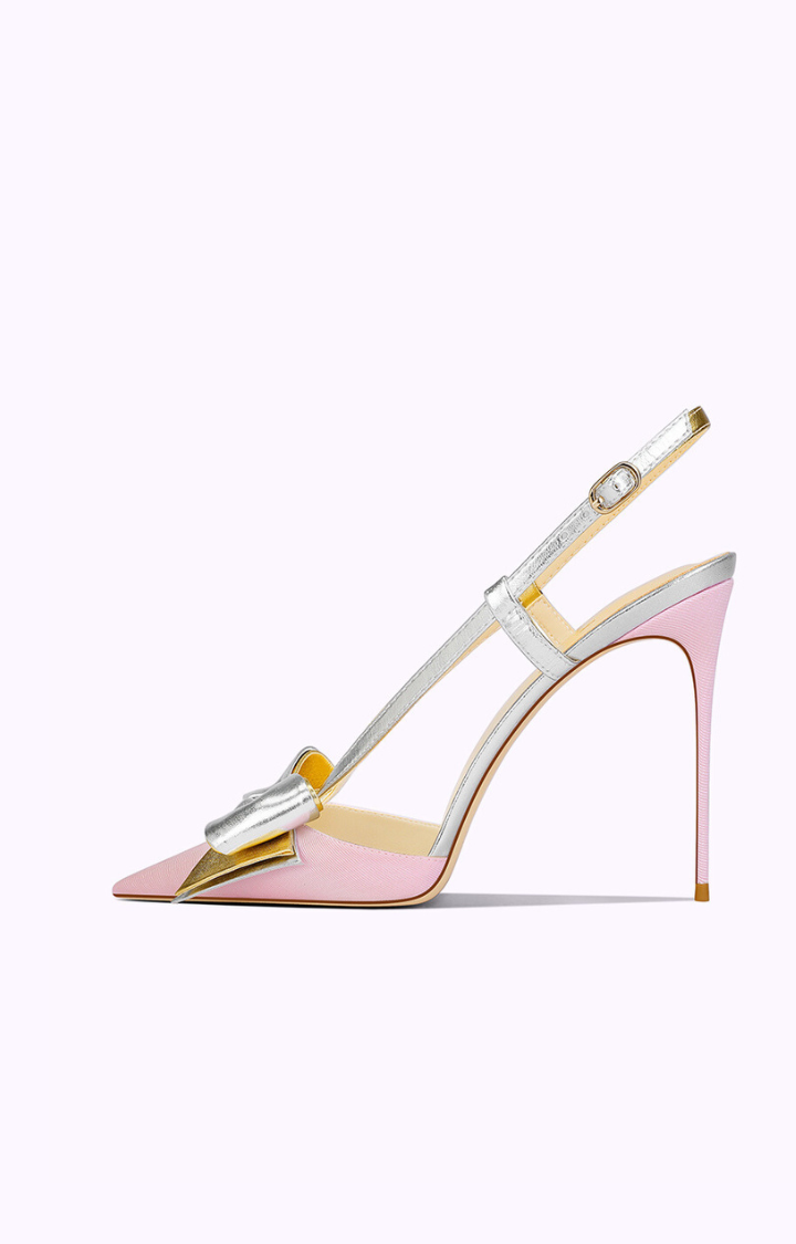 GLITTER BOW RIOT SLINGBACK STILETTOS IN BLUSH VENOM