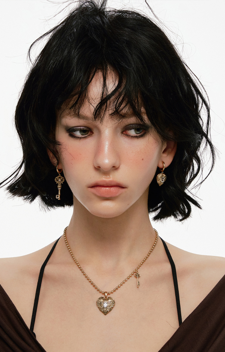 LOCKED HEART ASYMMETRIC EARRINGS