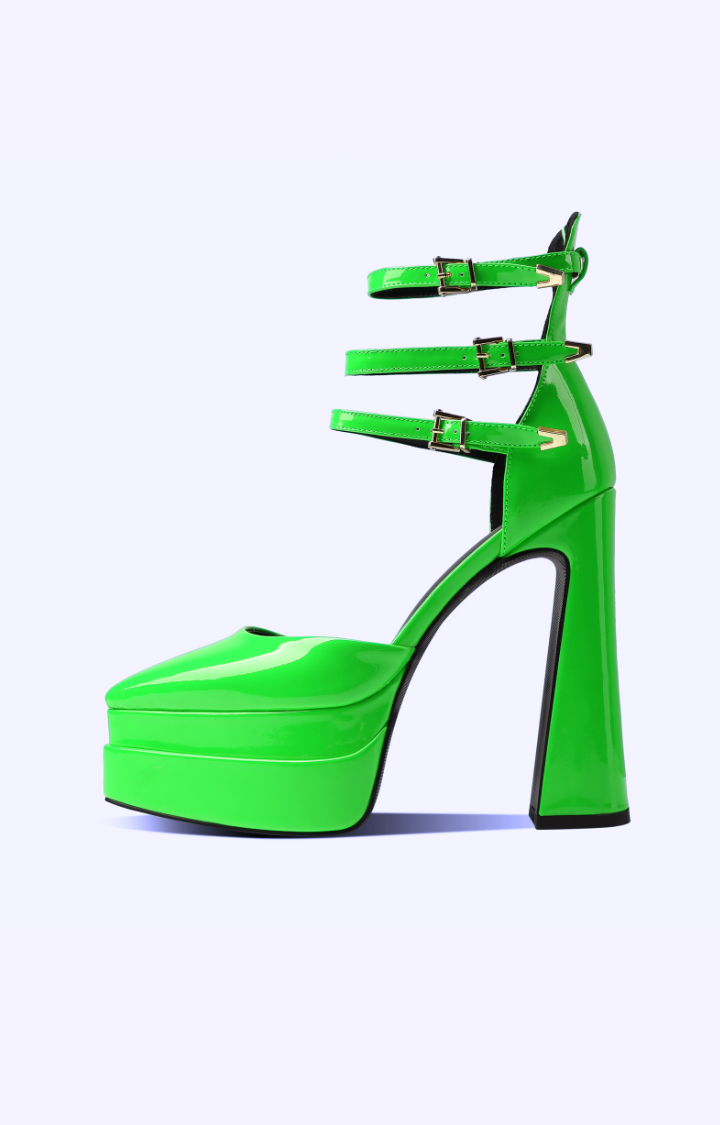RIOT PATENT TRIPLE-STRAP PLATFORMS - VENOM LIME