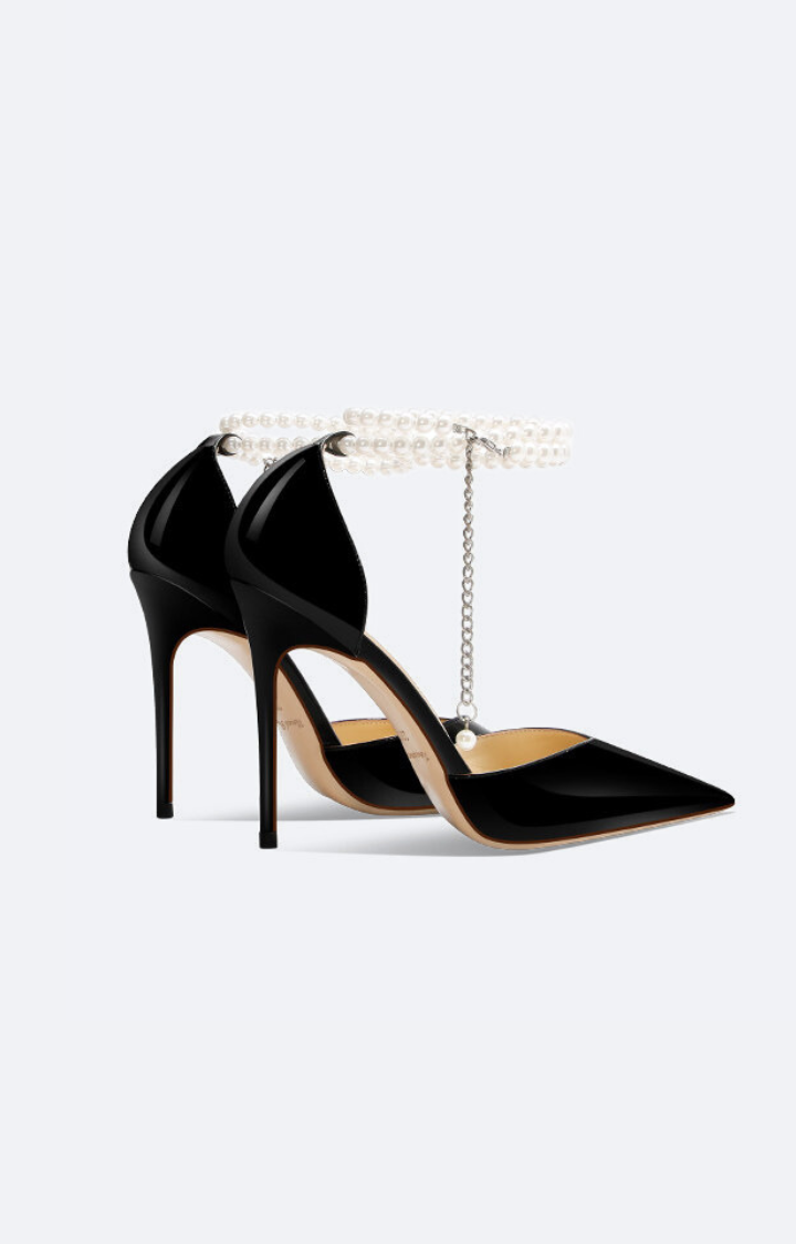 BLACK ANKLE PEARL PROTOCOL HEELS