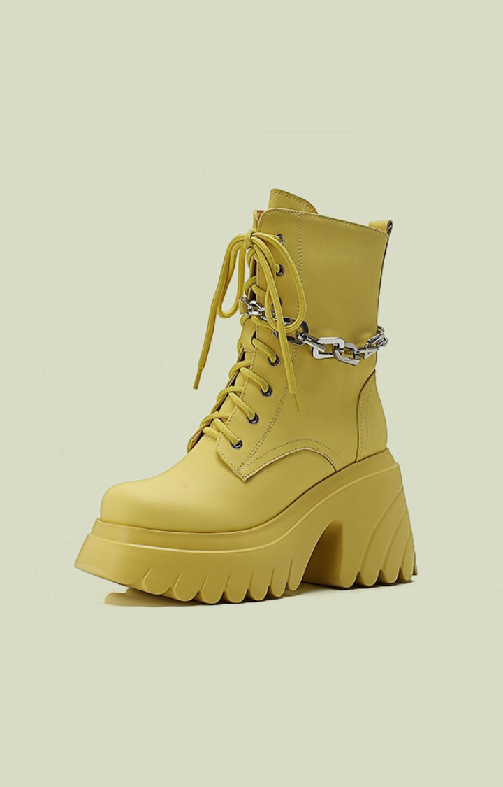 CHAIN REACTION PLATFORM BOOTS - TOXIC LEMON