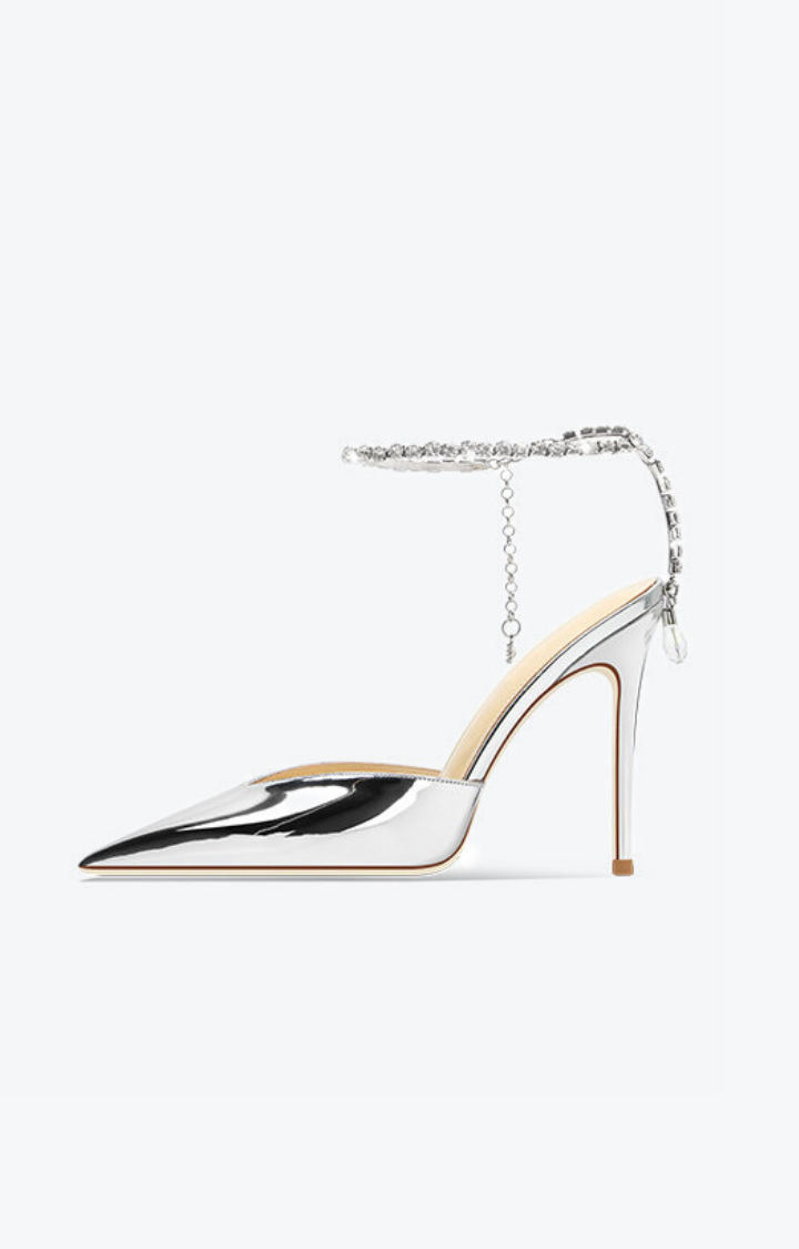 SILVER ANKLE PEARL PROTOCOL HEELS