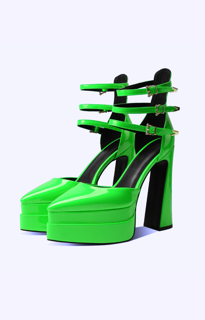 RIOT PATENT TRIPLE-STRAP PLATFORMS - VENOM LIME