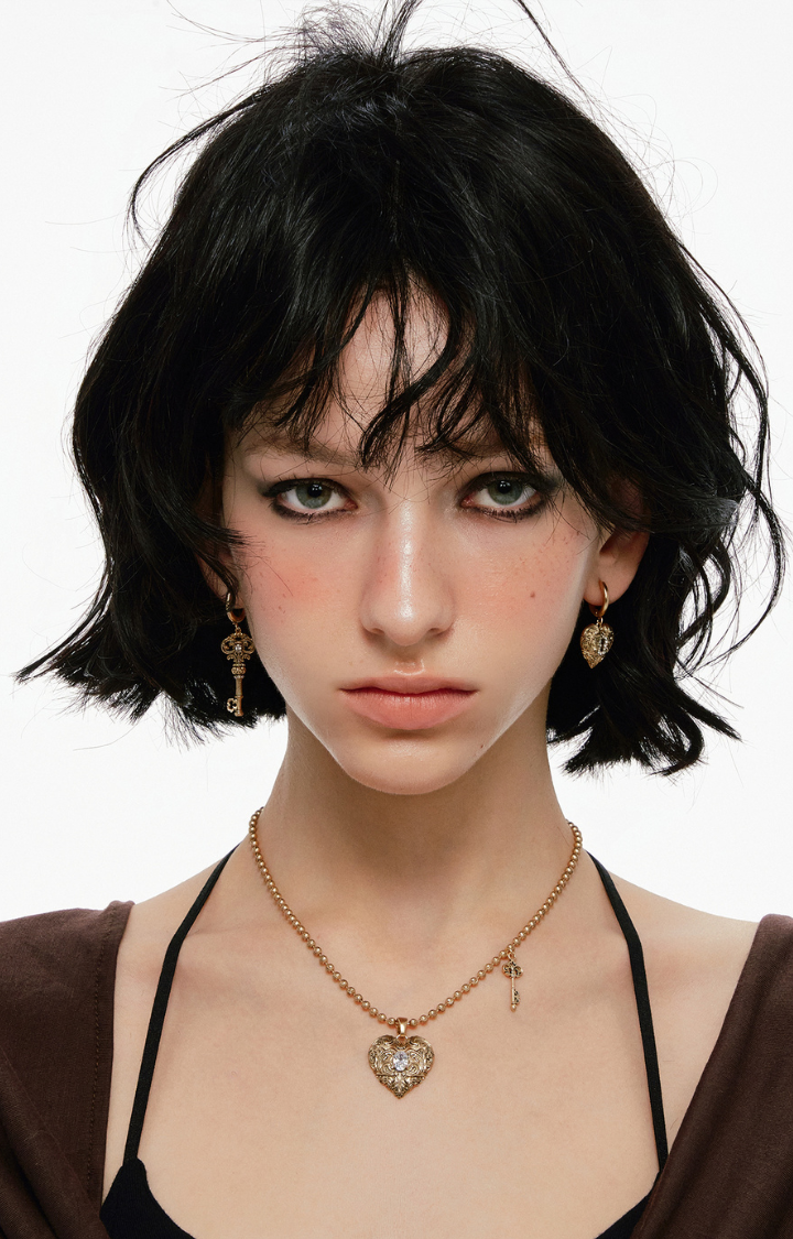 LOCKED HEART ASYMMETRIC EARRINGS