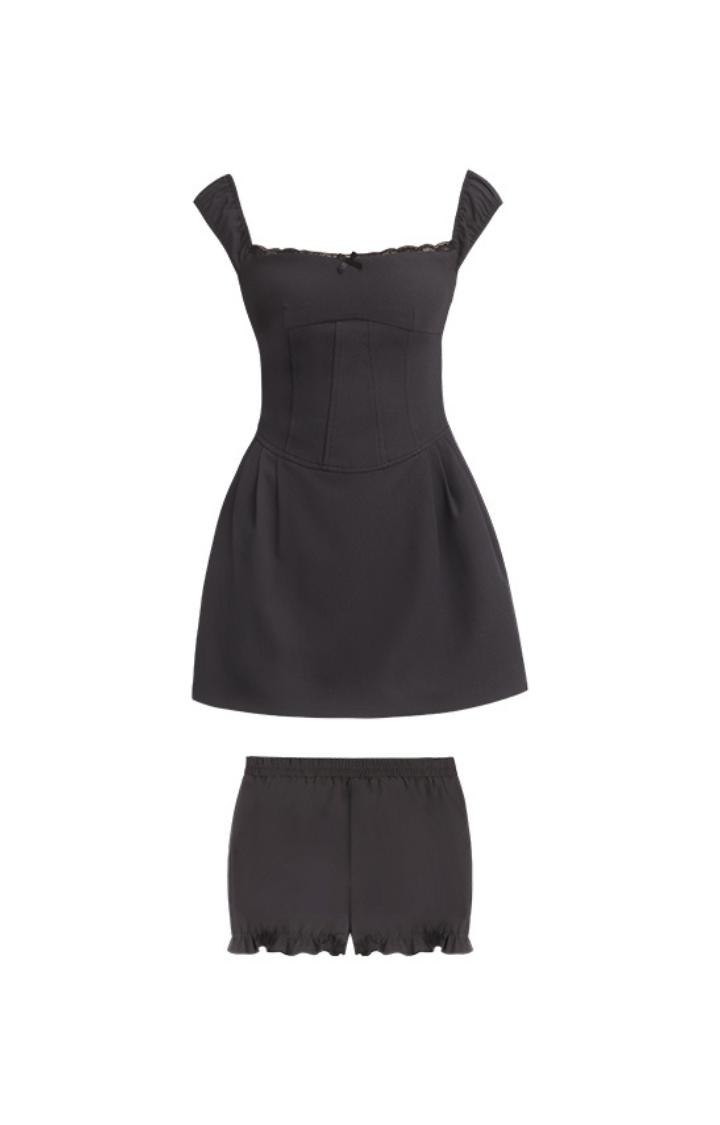 BRAT BABE POP-SQUARE MINI DRESS IN NIGHTFALL GRAY