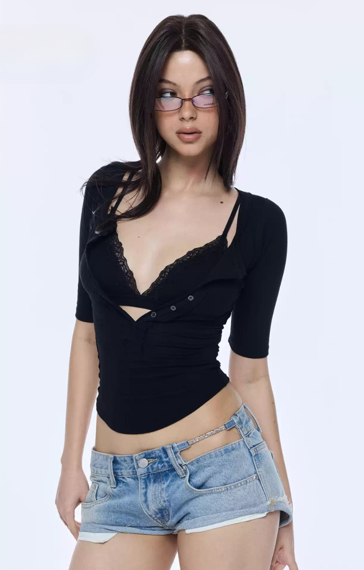SWEET DAMAGE LACE-LAYER TOP SET