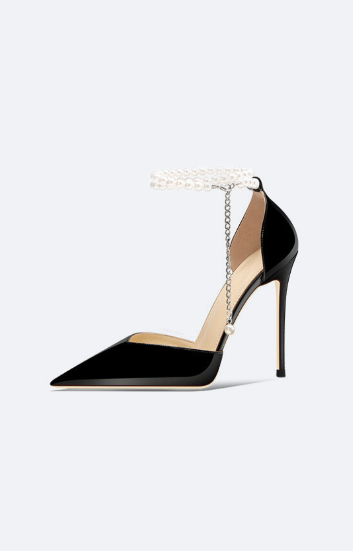 BLACK ANKLE PEARL PROTOCOL HEELS