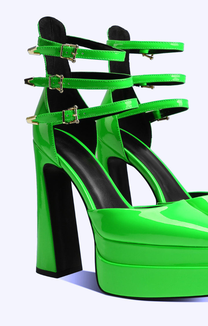 RIOT PATENT TRIPLE-STRAP PLATFORMS - VENOM LIME