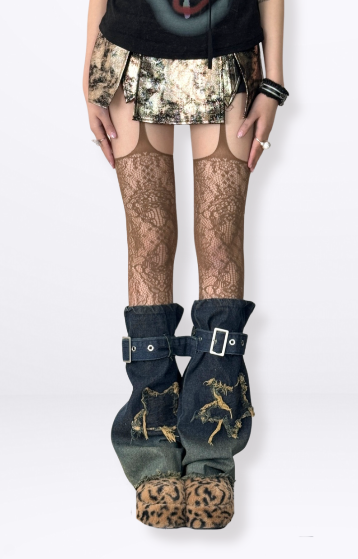SPIKED LACE GARTER TIGHTS – NOIR VENOM SERIES