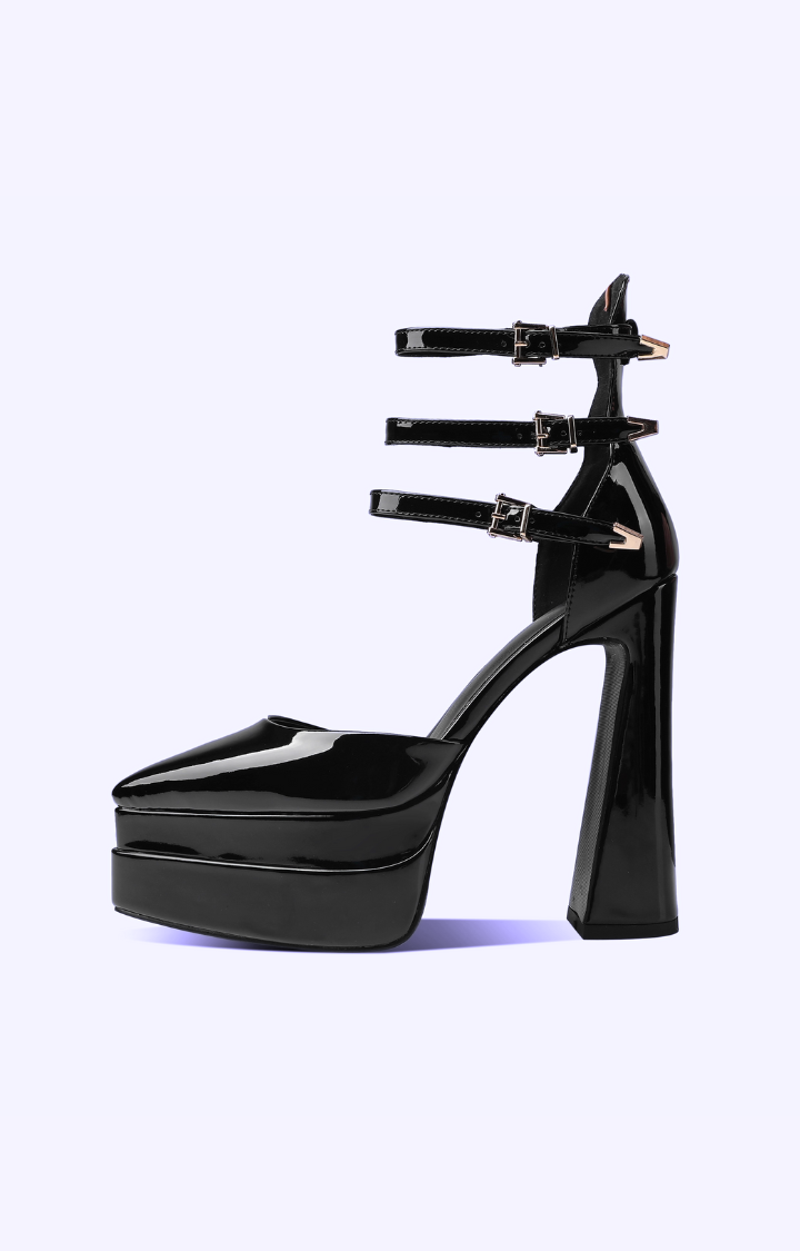 RIOT PATENT TRIPLE-STRAP PLATFORMS - BLACK LICORICE