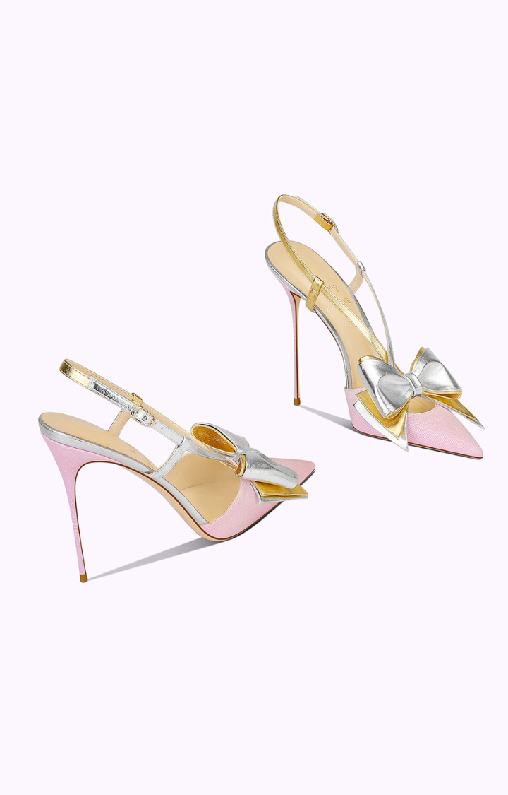 GLITTER BOW RIOT SLINGBACK STILETTOS IN BLUSH VENOM