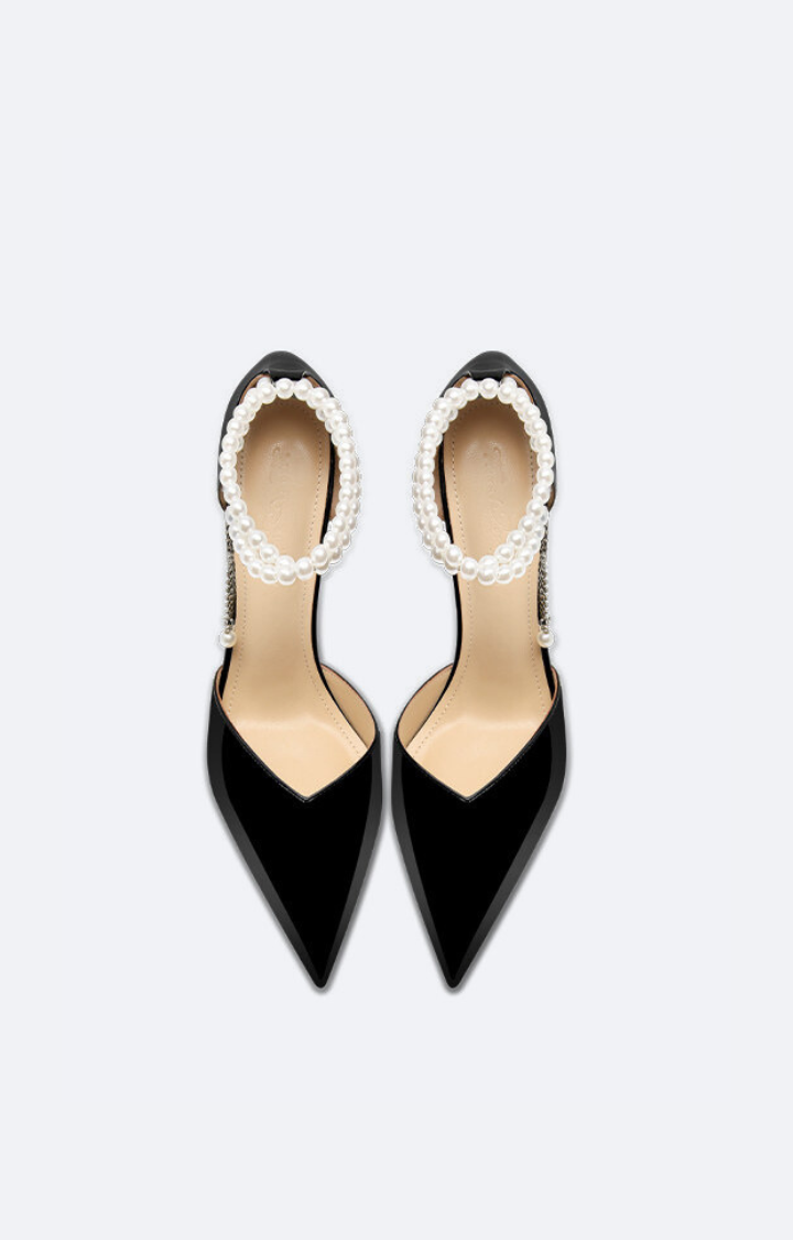 BLACK ANKLE PEARL PROTOCOL HEELS