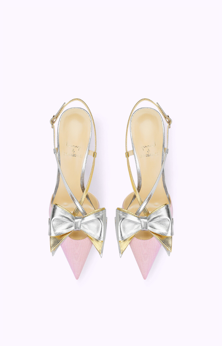 GLITTER BOW RIOT SLINGBACK STILETTOS IN BLUSH VENOM