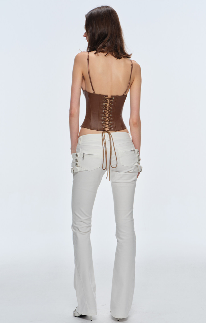 BAD ALIBI RIVET CORSET TOP IN BROWN STATIC
