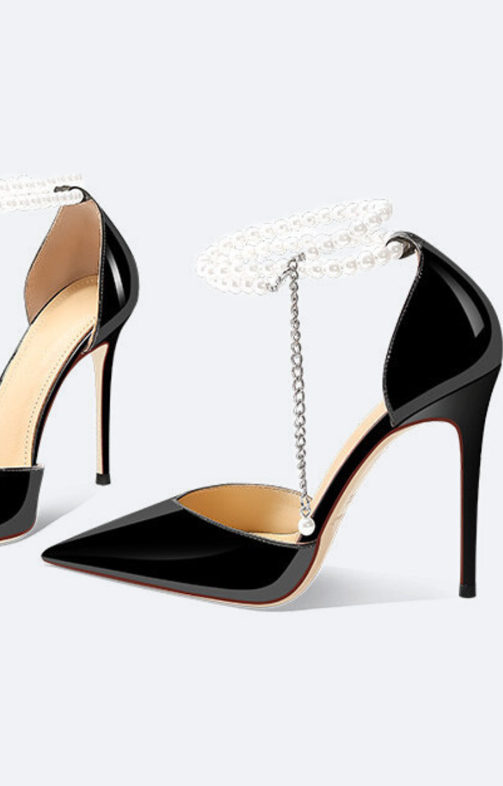 BLACK ANKLE PEARL PROTOCOL HEELS