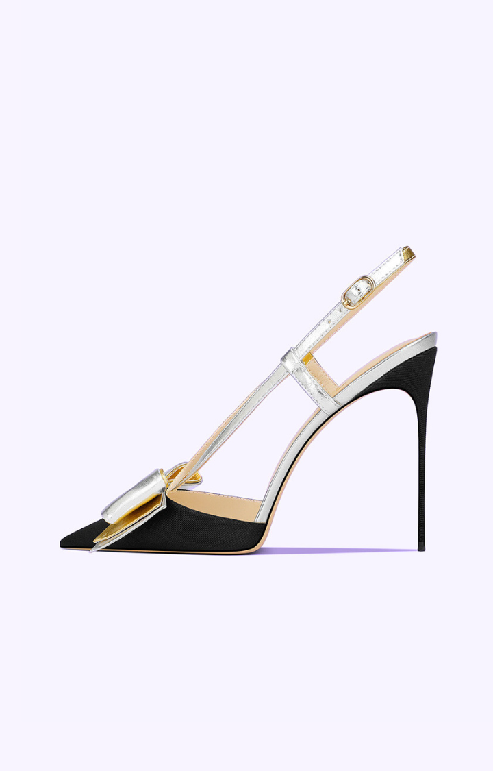 GLITTER BOW RIOT SLINGBACK STILETTOS IN SILVER OBSESSION